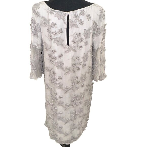 NWT Sundance Women  Floral Applique Embroidery Sheer Gray Dress L Party Holiday - Picture 2 of 11